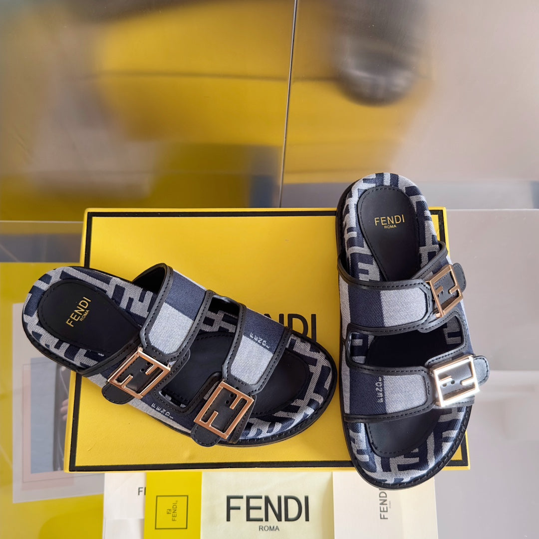 FENDI FF Feel Blue Grey Canvas Slide