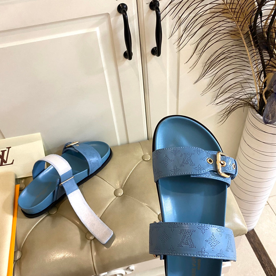 Louis Vuitton sandal mule bomdia blue monogram calfskin