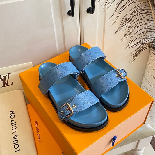 Louis Vuitton sandal mule bomdia blue monogram calfskin