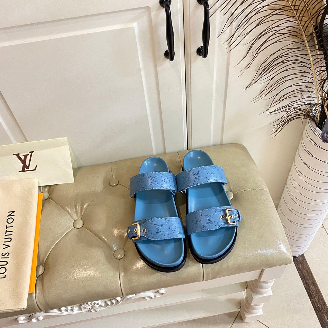 Louis Vuitton sandal mule bomdia blue monogram calfskin