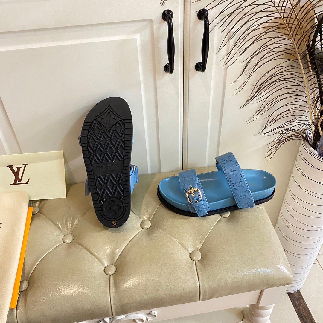 Louis Vuitton sandal mule bomdia blue monogram calfskin