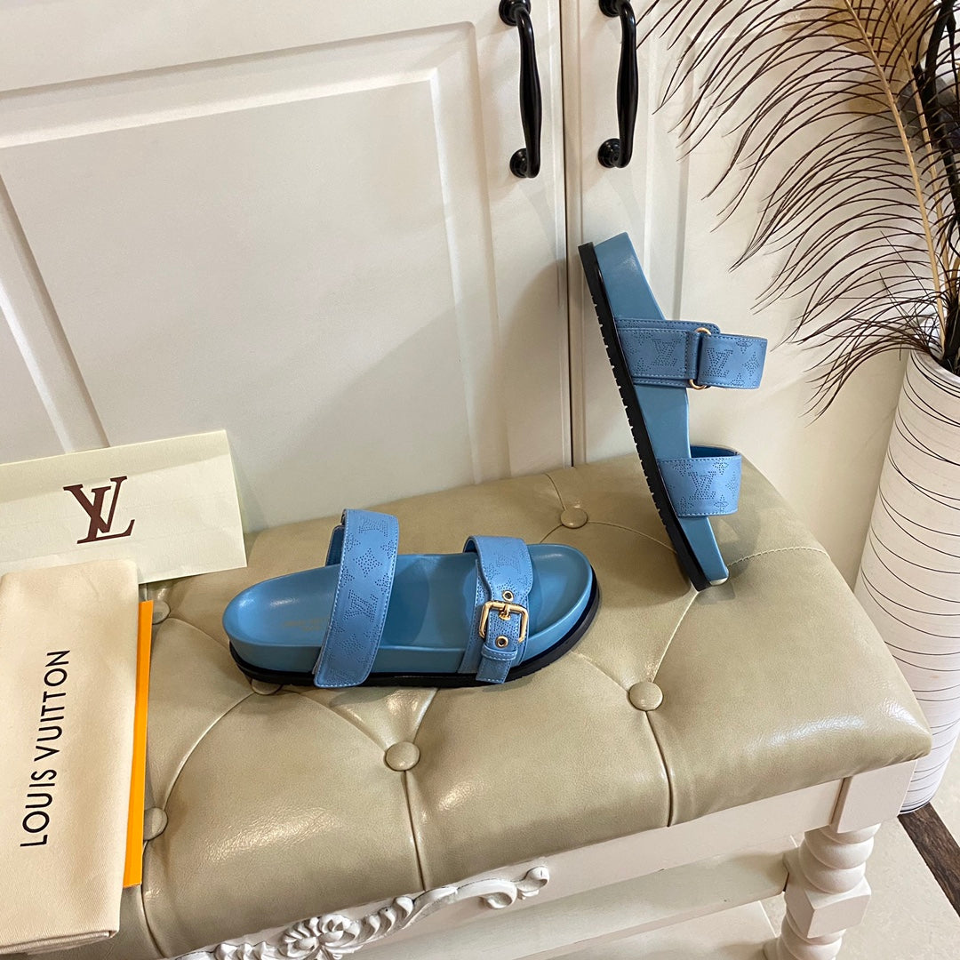 Louis Vuitton sandal mule bomdia blue monogram calfskin