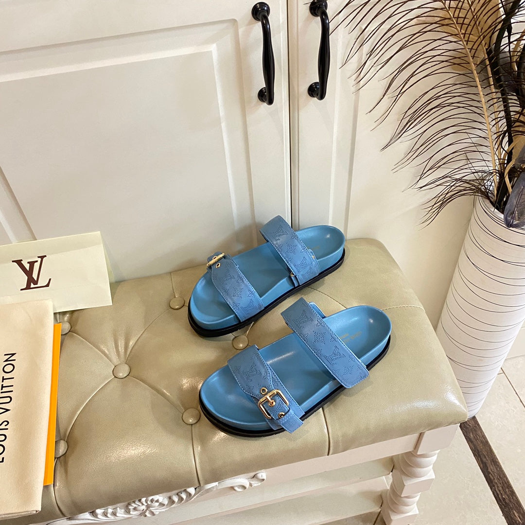 Louis Vuitton sandal mule bomdia blue monogram calfskin