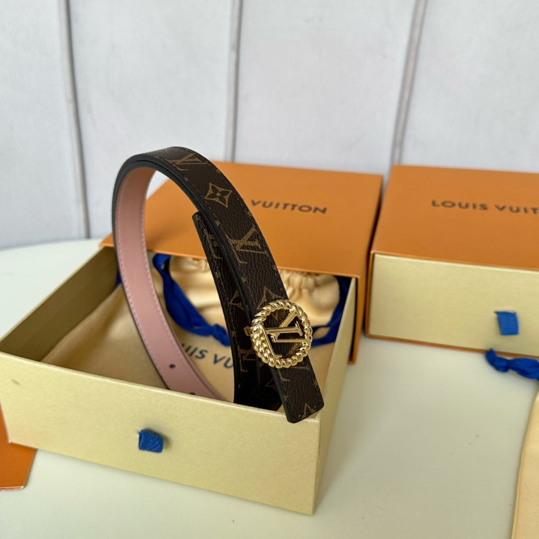 Louis Vuitton Circle Nautical 20mm Reversible Belt Gold Buckle Pink Brown Lambskin