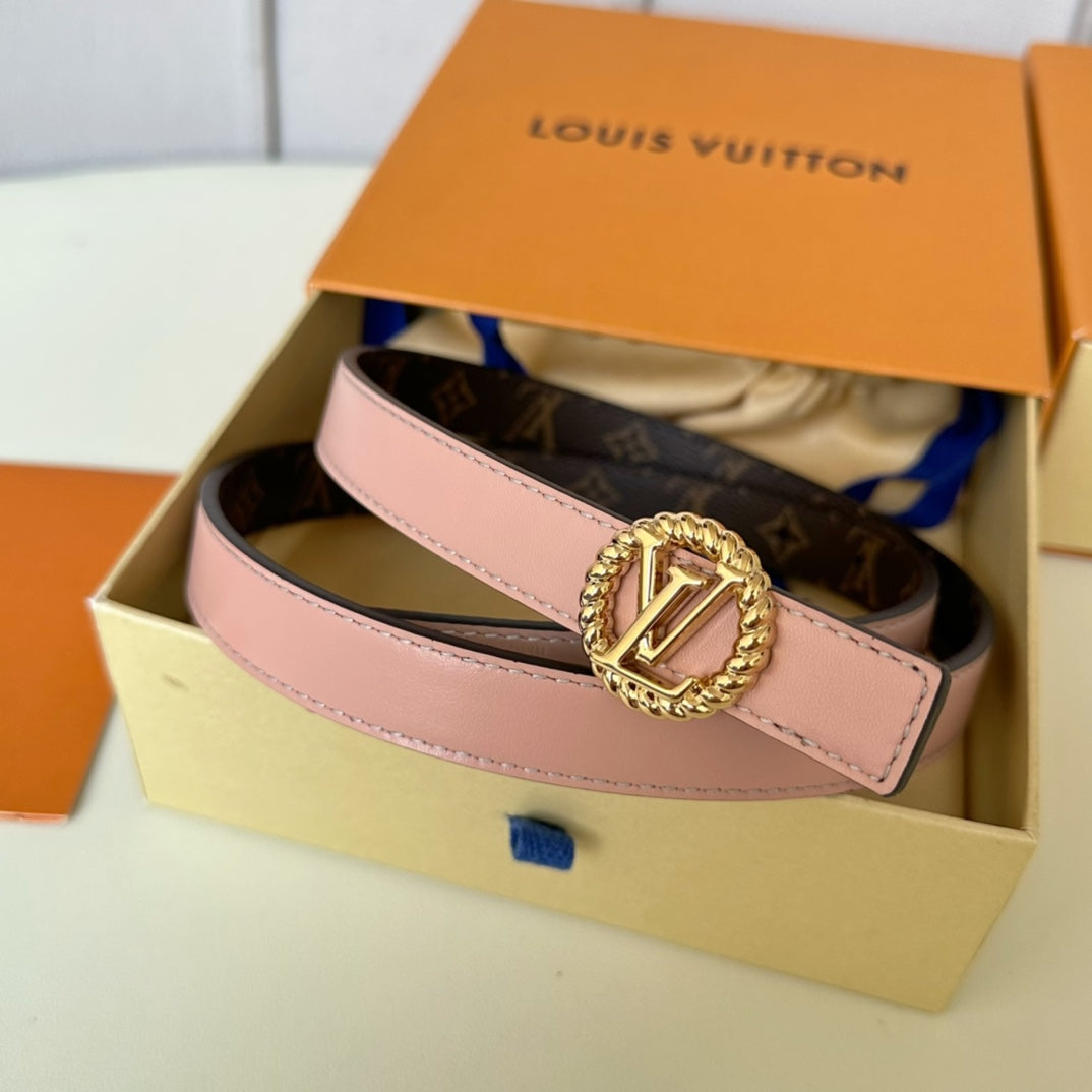 Louis Vuitton Circle Nautical 20mm Reversible Belt Gold Buckle Pink Brown Lambskin