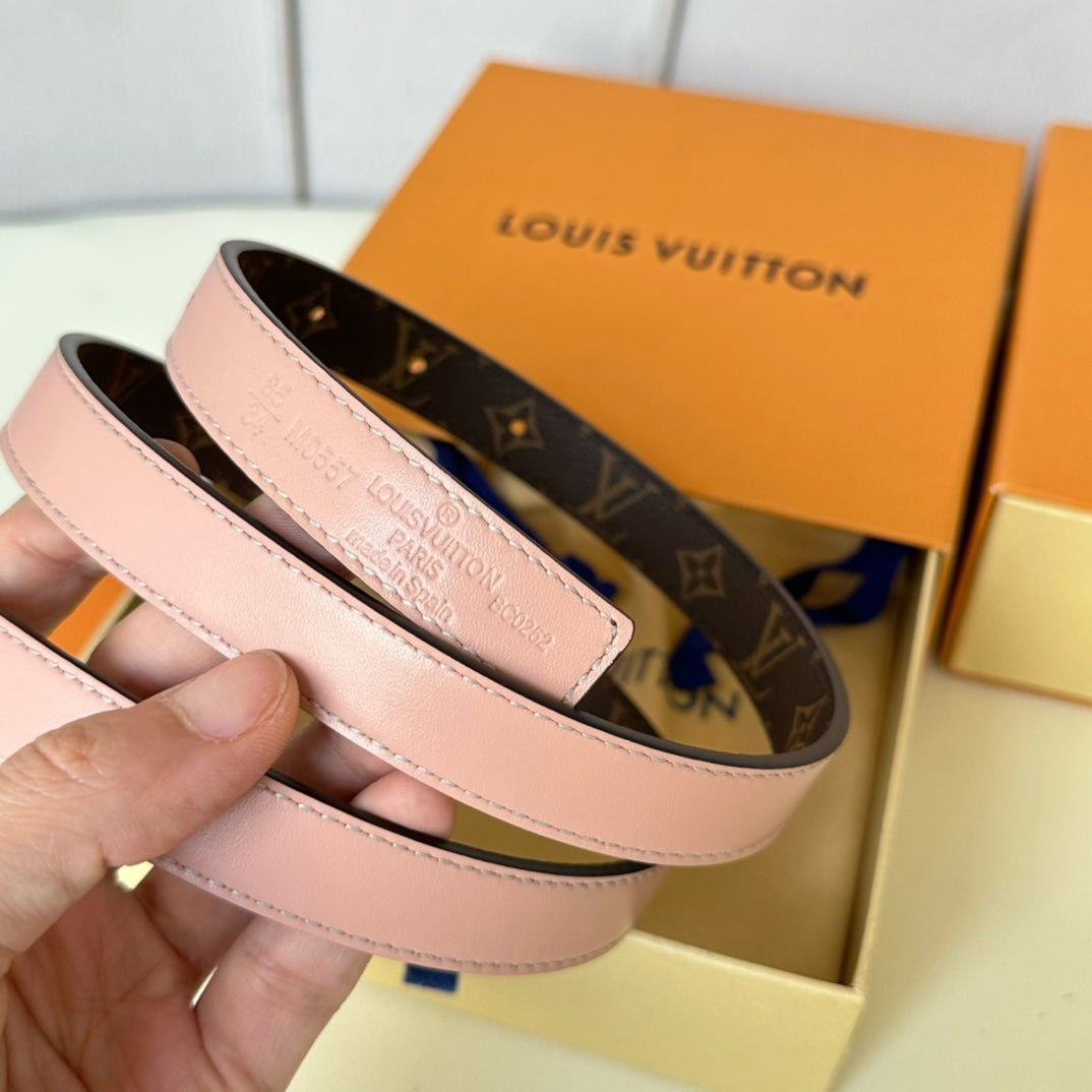 Louis Vuitton Circle Nautical 20mm Reversible Belt Gold Buckle Pink Brown Lambskin