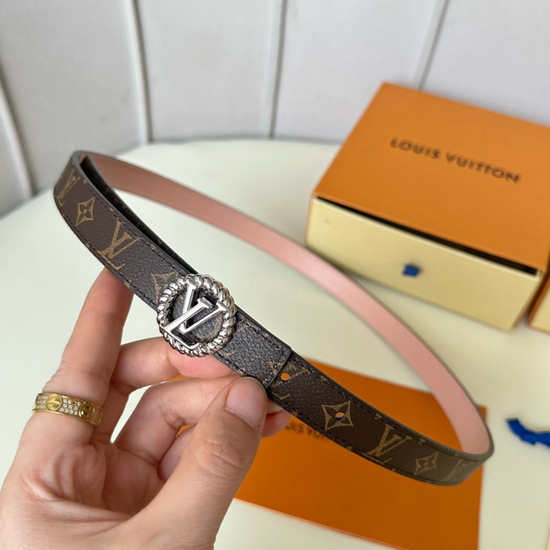 Louis Vuitton Circle Nautical 20mm Reversible Belt Silver Buckle Pink Brown Lambskin
