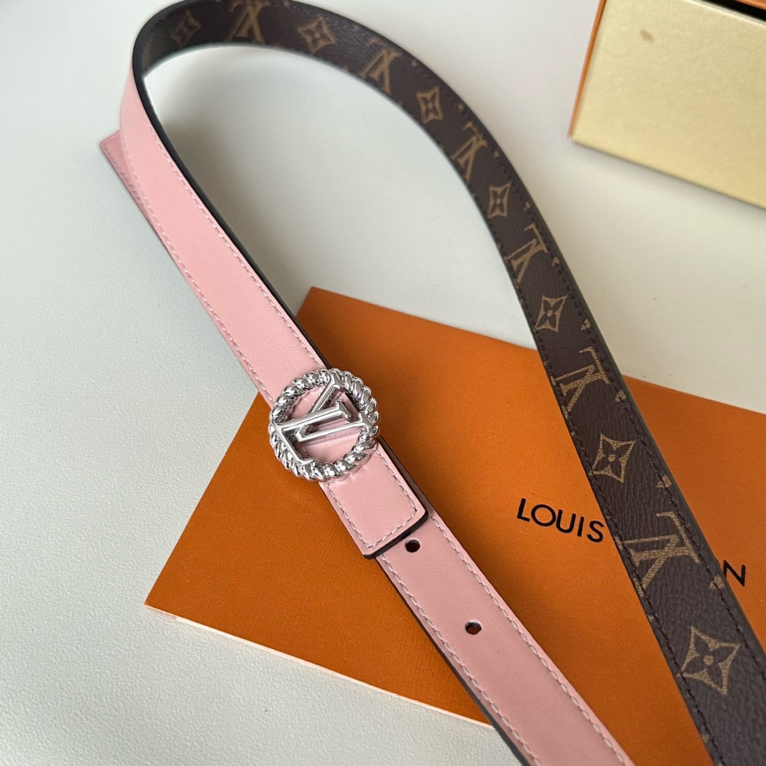 Louis Vuitton Circle Nautical 20mm Reversible Belt Silver Buckle Pink Brown Lambskin