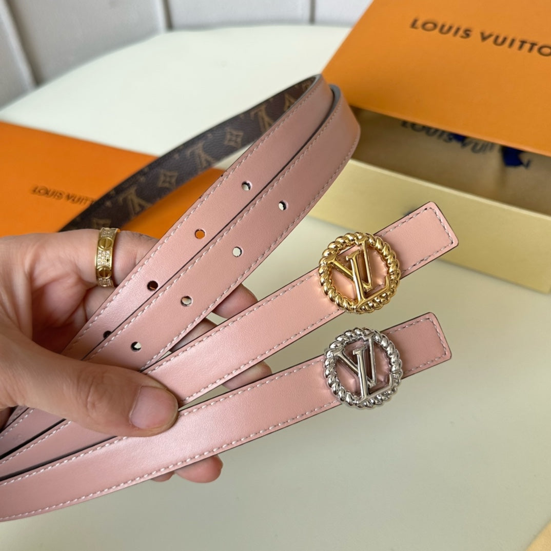 Louis Vuitton Circle Nautical 20mm Reversible Belt Silver Buckle Pink Brown Lambskin