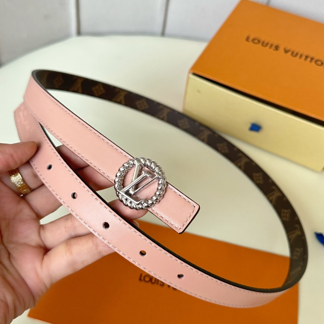 Louis Vuitton Circle Nautical 20mm Reversible Belt Silver Buckle Pink Brown Lambskin