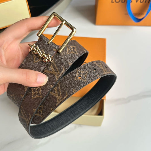 Louis Vuitton Bloom 30mm Belt Gold Buckle Black Brown Leather