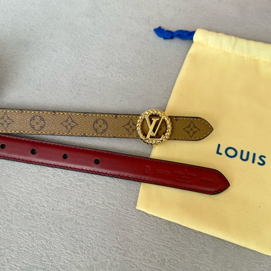 Louis Vuitton Circle Nautical 20mm Reversible Belt Gold Buckle Burgundy Light Brown Lambskin