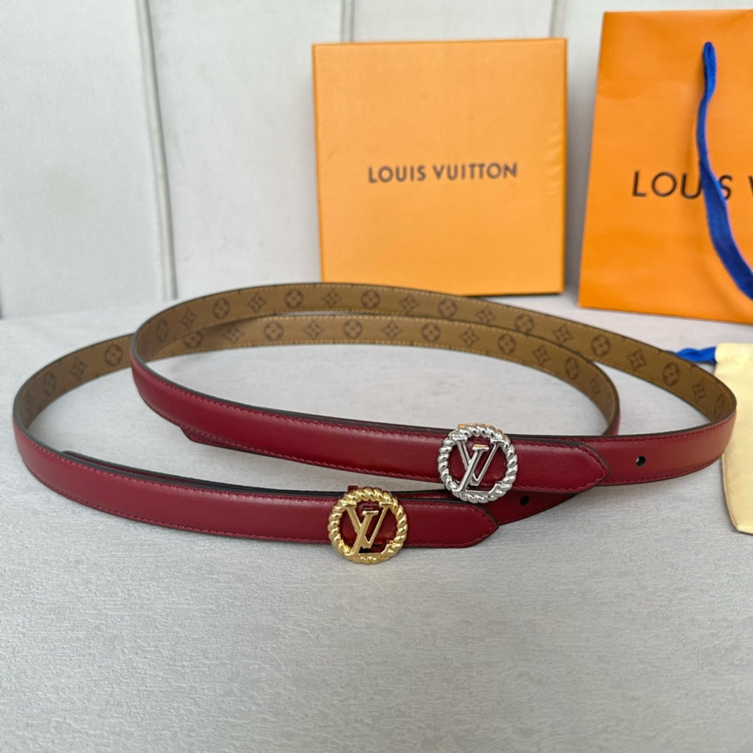 Louis Vuitton Circle Nautical 20mm Reversible Belt Gold Buckle Burgundy Light Brown Lambskin