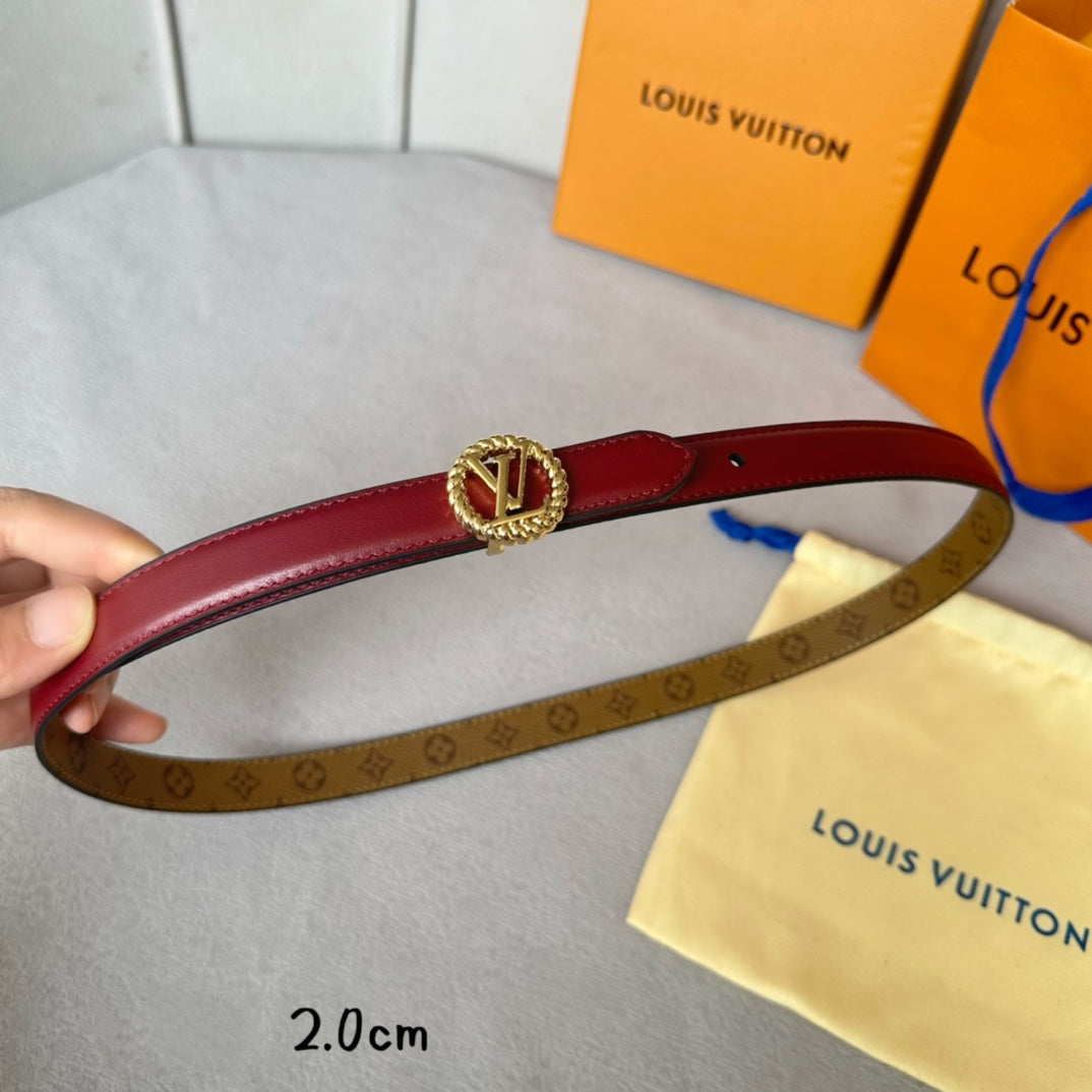 Louis Vuitton Circle Nautical 20mm Reversible Belt Gold Buckle Burgundy Light Brown Lambskin