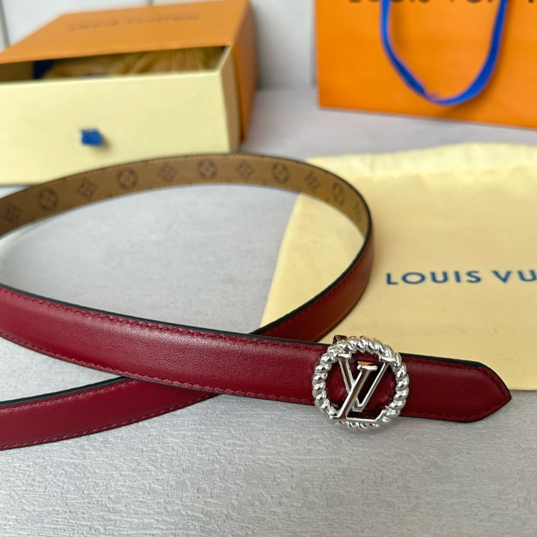 Louis Vuitton Circle Nautical 20mm Reversible Belt Silver Buckle Burgundy Light Brown Lambskin