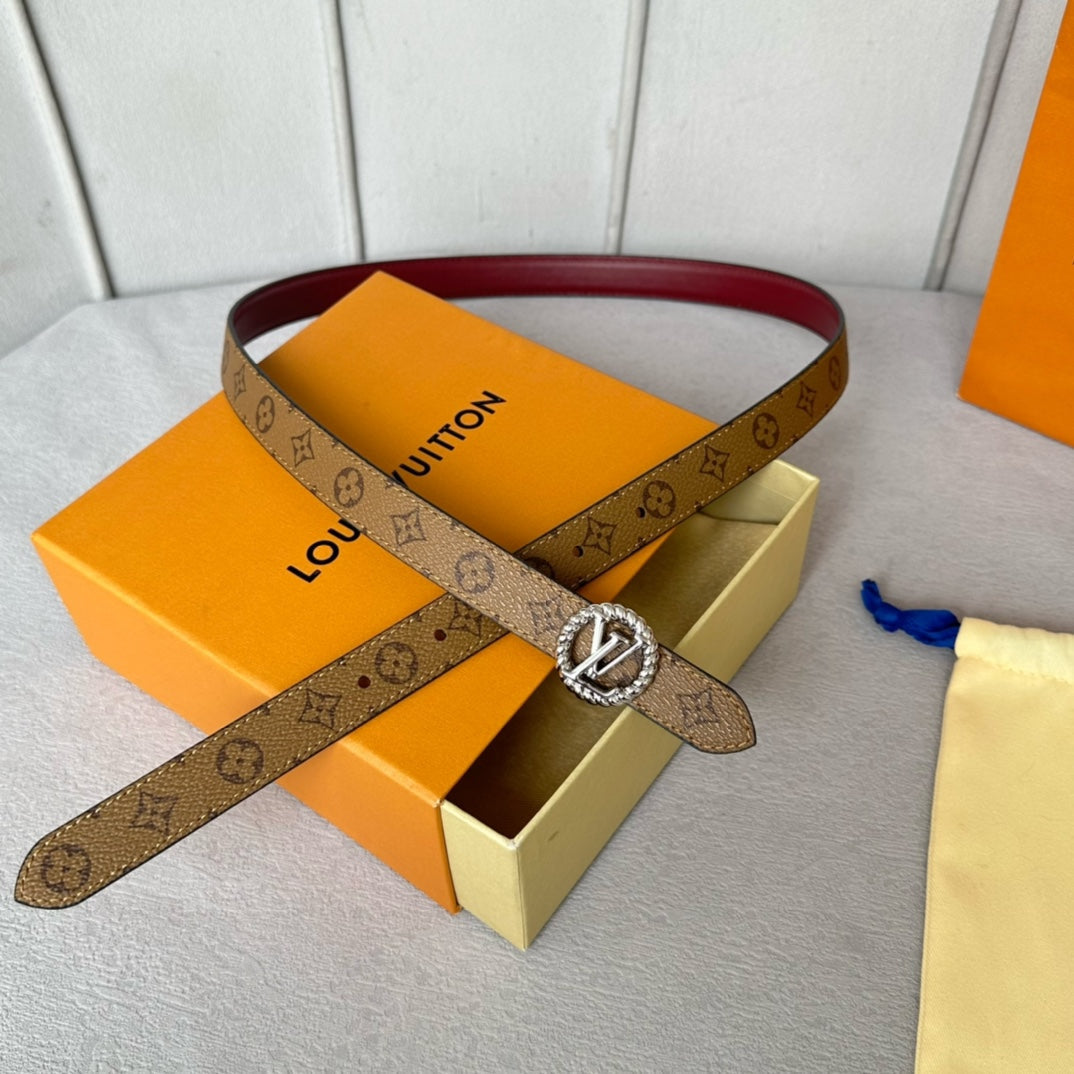 Louis Vuitton Circle Nautical 20mm Reversible Belt Silver Buckle Burgundy Light Brown Lambskin
