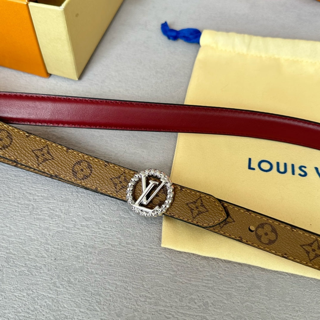 Louis Vuitton Circle Nautical 20mm Reversible Belt Silver Buckle Burgundy Light Brown Lambskin