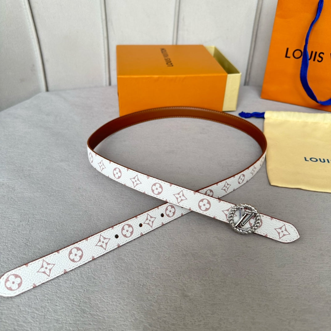 Louis Vuitton Circle Nautical 20mm Reversible Belt Silver Buckle Tan White Lambskin