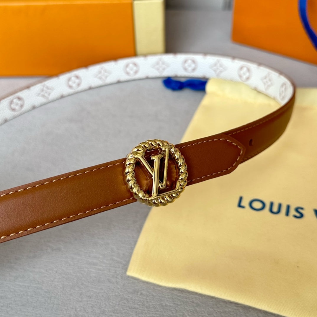 Louis Vuitton Circle Nautical 20mm Reversible Belt Gold Buckle Tan White lambskin