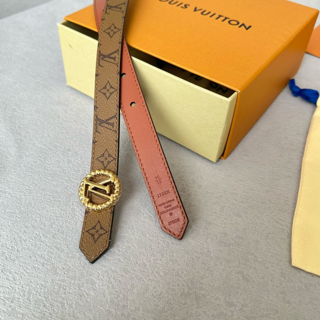 Louis Vuitton Circle Nautical 20mm Reversible Belt Gold Buckle Tan Light Brown Lambskin