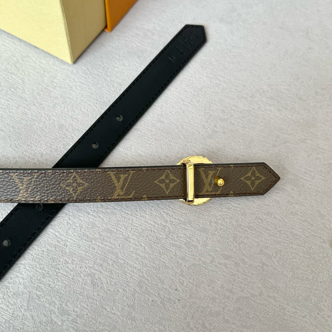 Louis Vuitton Circle Nautical 20mm Reversible Belt Gold Buckle Black Brown Lambskin