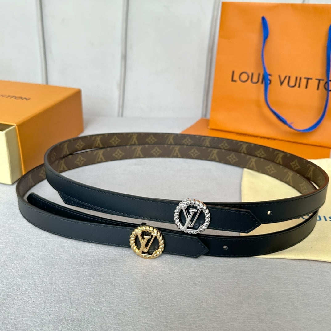 Louis Vuitton Circle Nautical 20mm Reversible Belt Gold Buckle Black Brown Lambskin