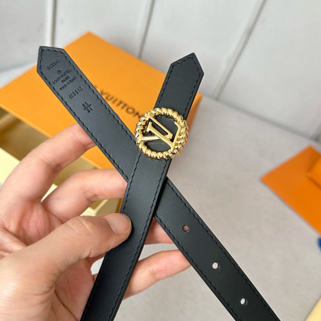 Louis Vuitton Circle Nautical 20mm Reversible Belt Gold Buckle Black Brown Lambskin