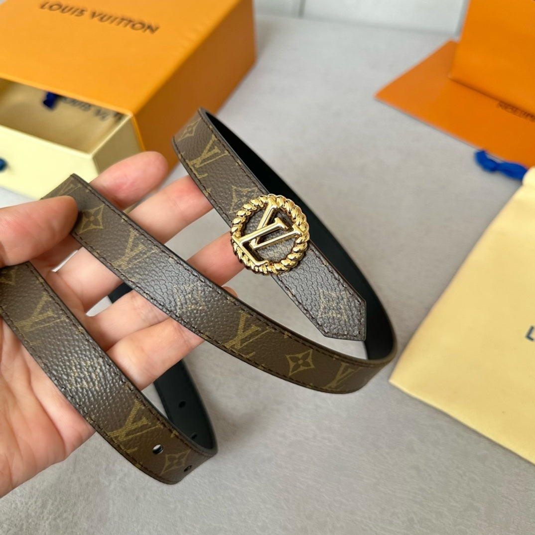 Louis Vuitton Circle Nautical 20mm Reversible Belt Gold Buckle Black Brown Lambskin