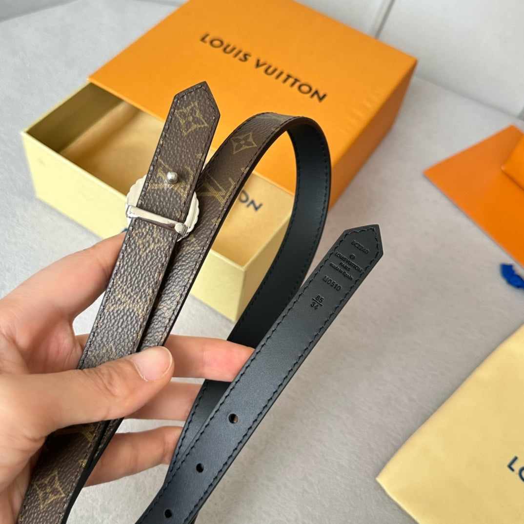 Louis Vuitton Circle Nautical 20mm Reversible Belt Silver Buckle Black Brown Lambskin