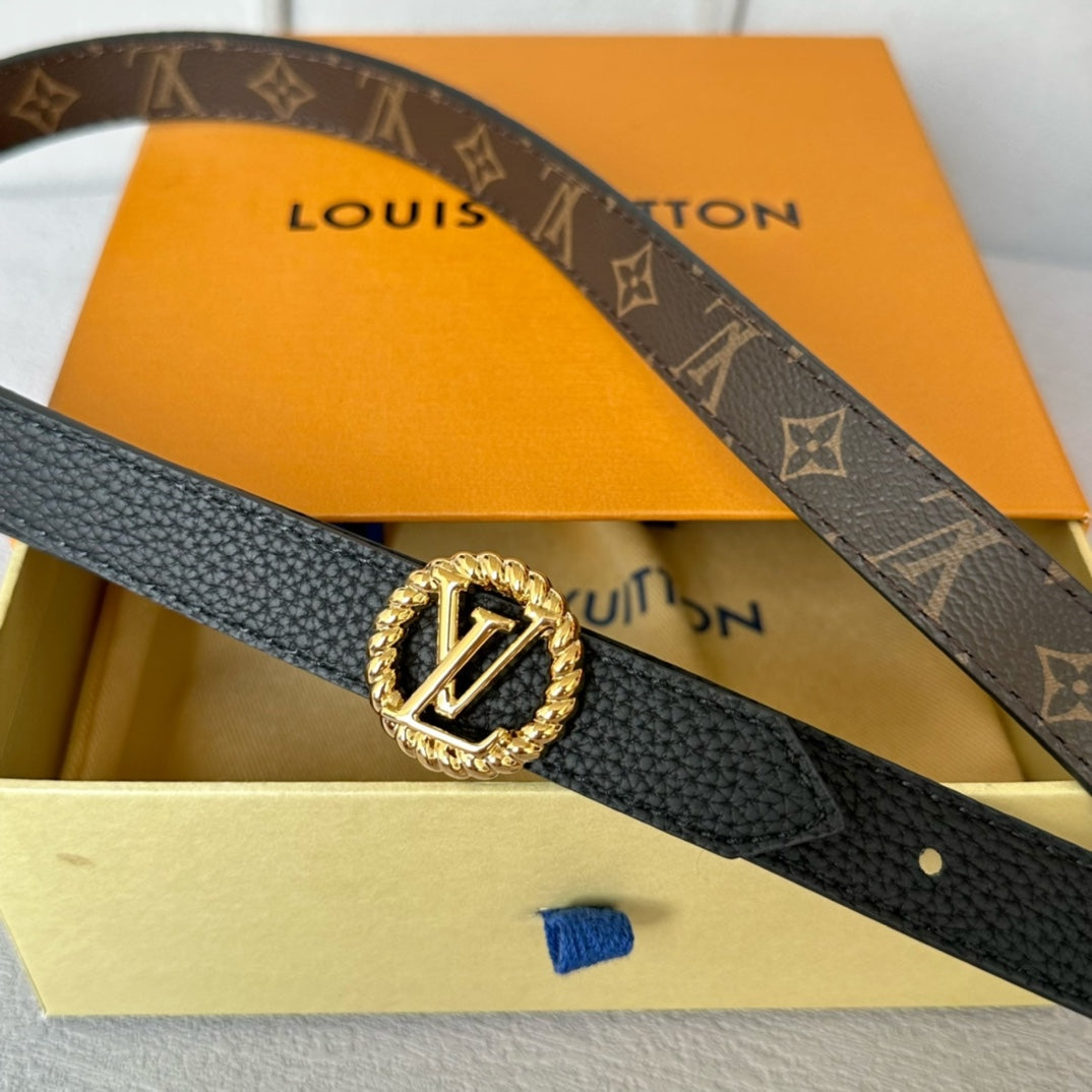 Louis Vuitton Circle Nautical 20mm Reversible Belt Gold Buckle Black Brown Leather