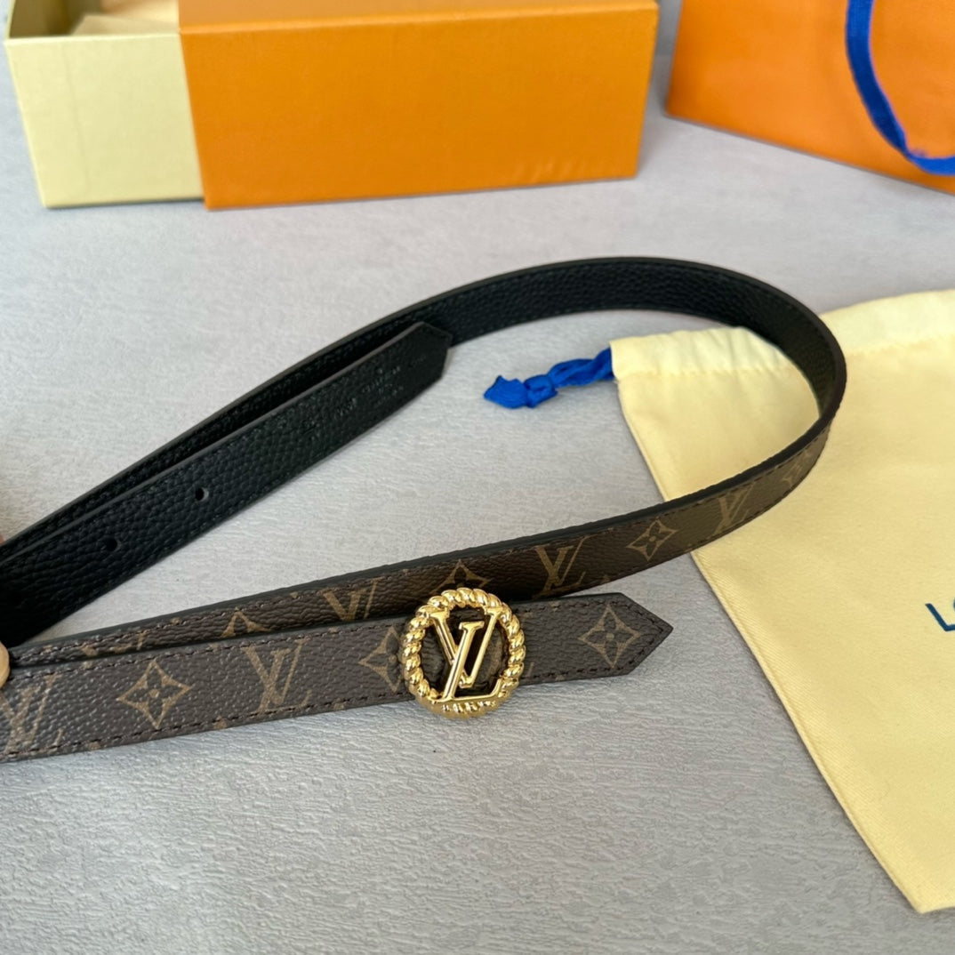 Louis Vuitton Circle Nautical 20mm Reversible Belt Gold Buckle Black Brown Leather
