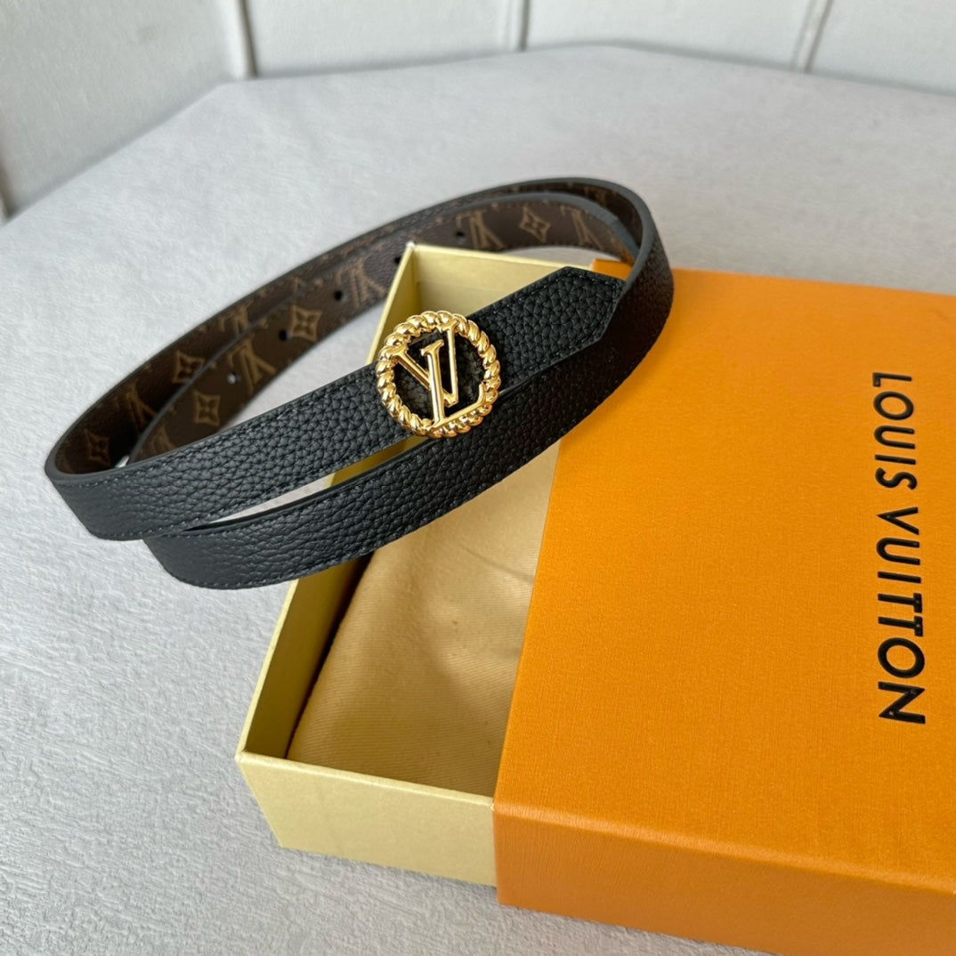 Louis Vuitton Circle Nautical 20mm Reversible Belt Gold Buckle Black Brown Leather