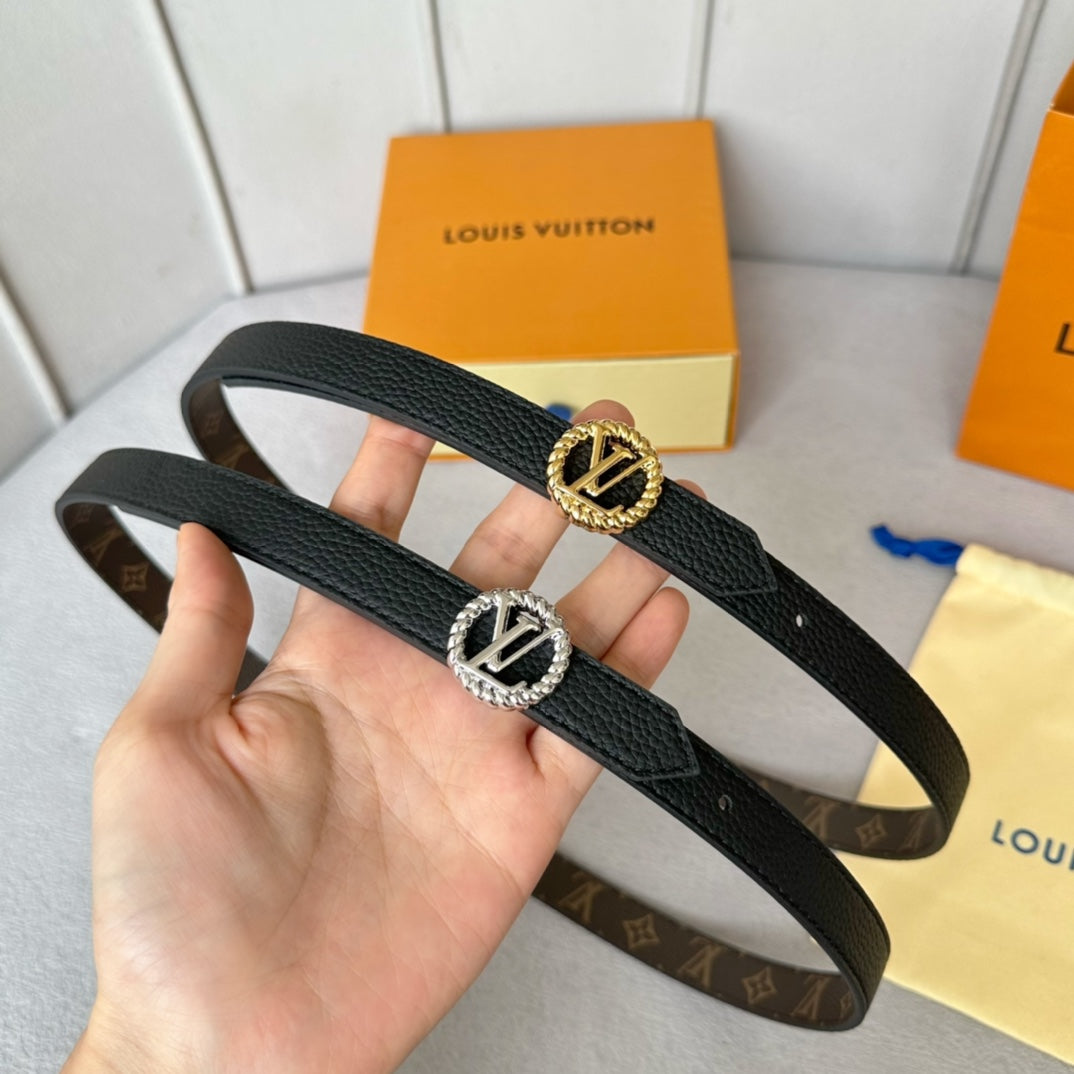 Louis Vuitton Circle Nautical 20mm Reversible Belt Gold Buckle Black Brown Leather