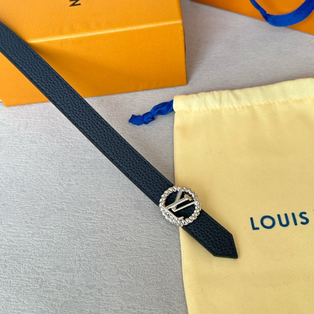 Louis Vuitton Circle Nautical 20mm Reversible Belt Silver Buckle Navy Blue Brown Leather