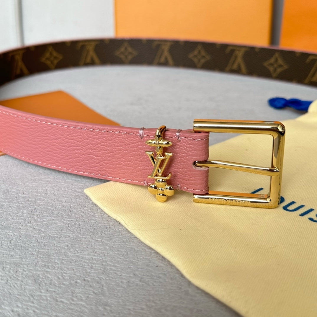 Louis Vuitton Bloom 30mm Belt Gold Buckle Pink Brown Leather