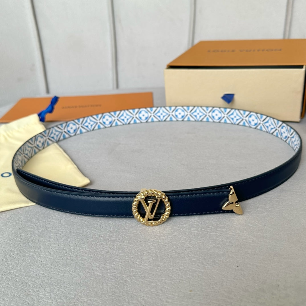 Louis Vuitton Circle Nautical 20mm Reversible Belt Gold Buckle Black White Blue Lambskin