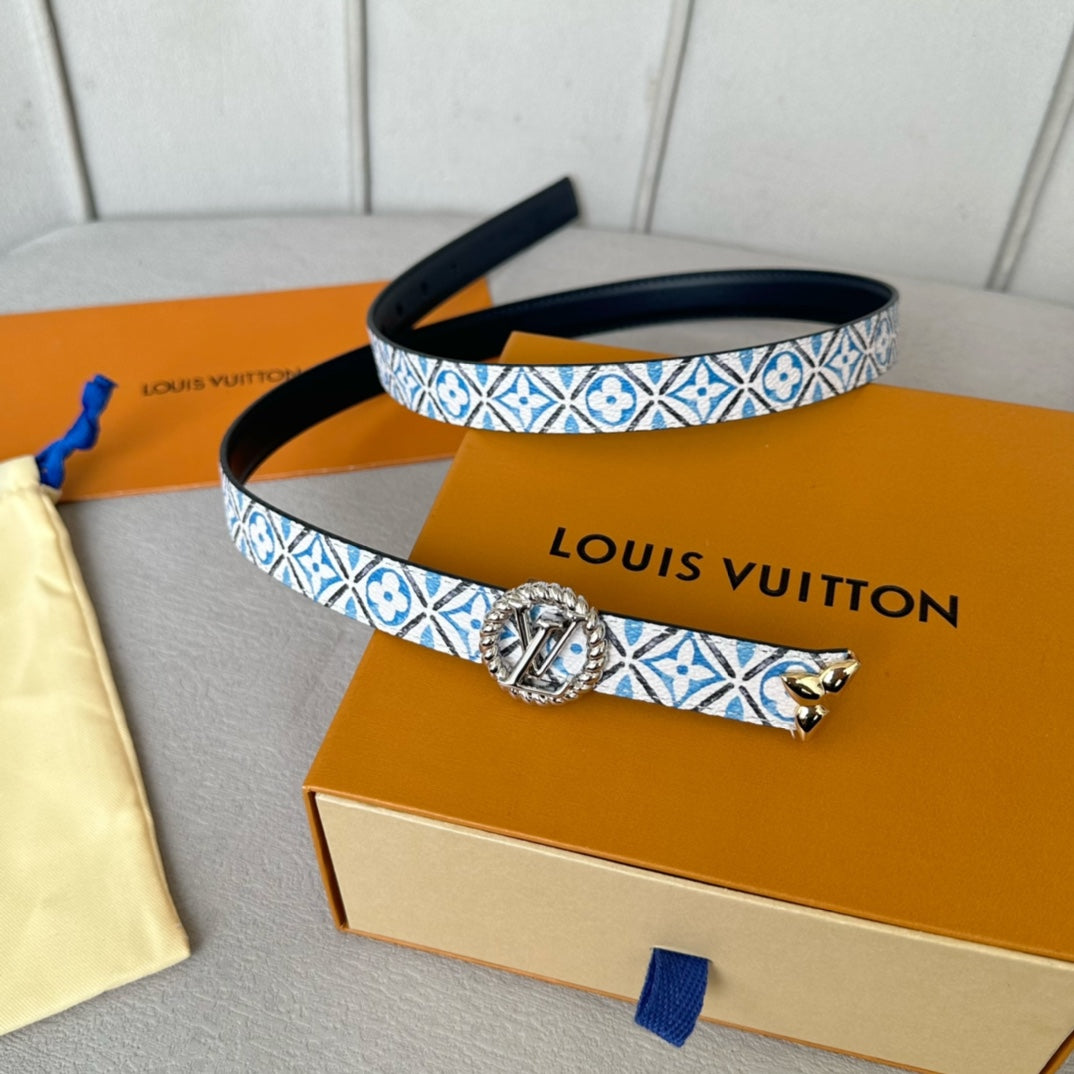 Louis Vuitton Circle Nautical 20mm Reversible Belt Silver Buckle Black White Blue Lambskin