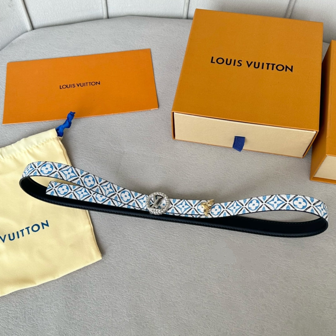 Louis Vuitton Circle Nautical 20mm Reversible Belt Silver Buckle Black White Blue Lambskin