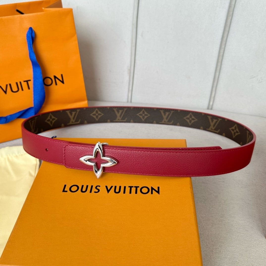 Louis Vuitton Flowergram 30mm Reversible Belt Silver Buckle Burgundy Brown Leather