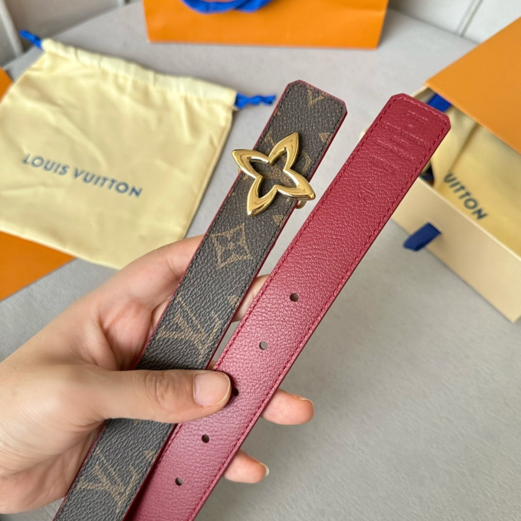 Louis Vuitton Flowergram 30mm Reversible Belt Gold Buckle Burgundy Brown Leather