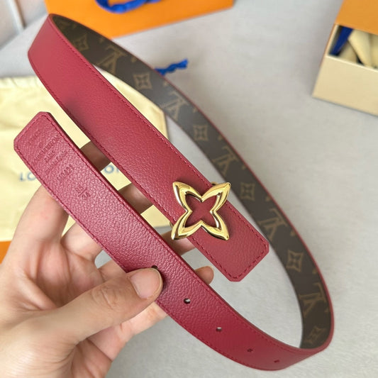 Louis Vuitton  MINI FLOWERGRAM 30MM REVERSIBLE BELT IN BLOOD RED CALFSKIN GOLD HARDWARE