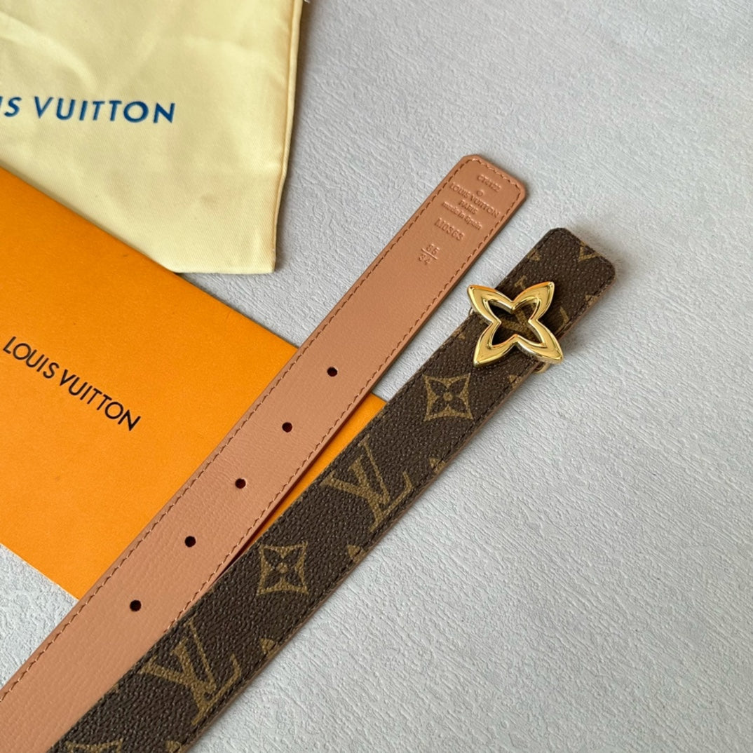 Louis Vuitton Flowergram 30mm Reversible Belt Gold Buckle Beige Brown Leather