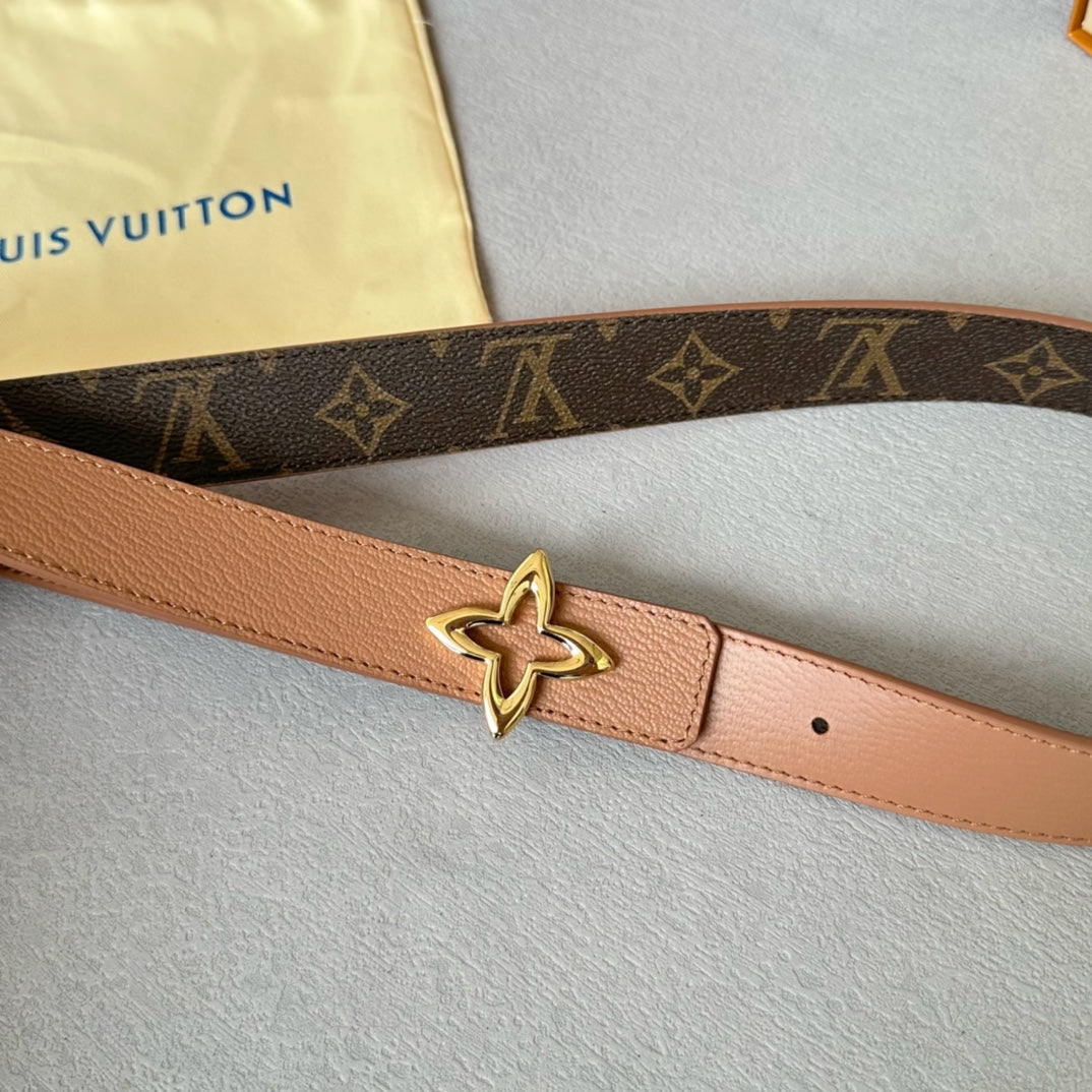 Louis Vuitton Flowergram 30mm Reversible Belt Gold Buckle Beige Brown Leather