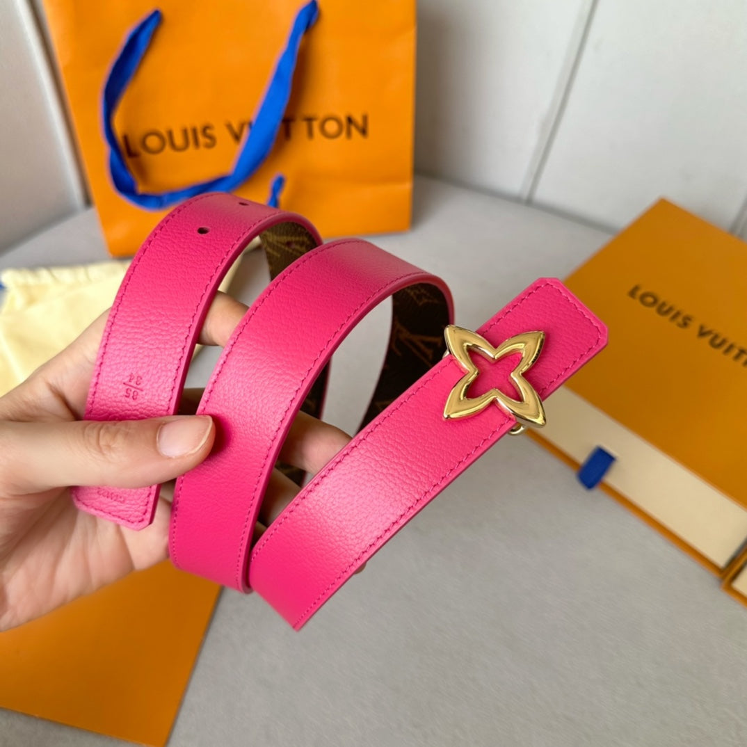 Louis Vuitton Flowergram 30mm Reversible Belt Gold Buckle Hot Pink Brown Leather