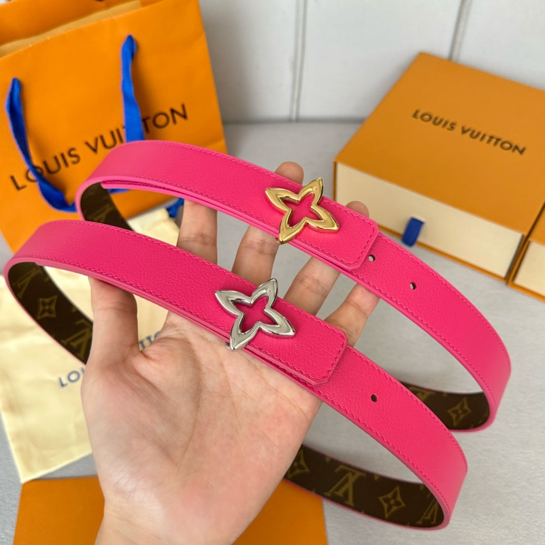 Louis Vuitton Flowergram 30mm Reversible Belt Gold Buckle Hot Pink Brown Leather