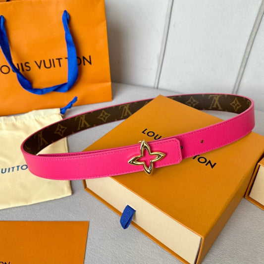 Louis Vuitton  MINI FLOWERGRAM 30MM REVERSIBLE BELT IN BRIGHT PINK CALFSKIN GOLD HARDWARE