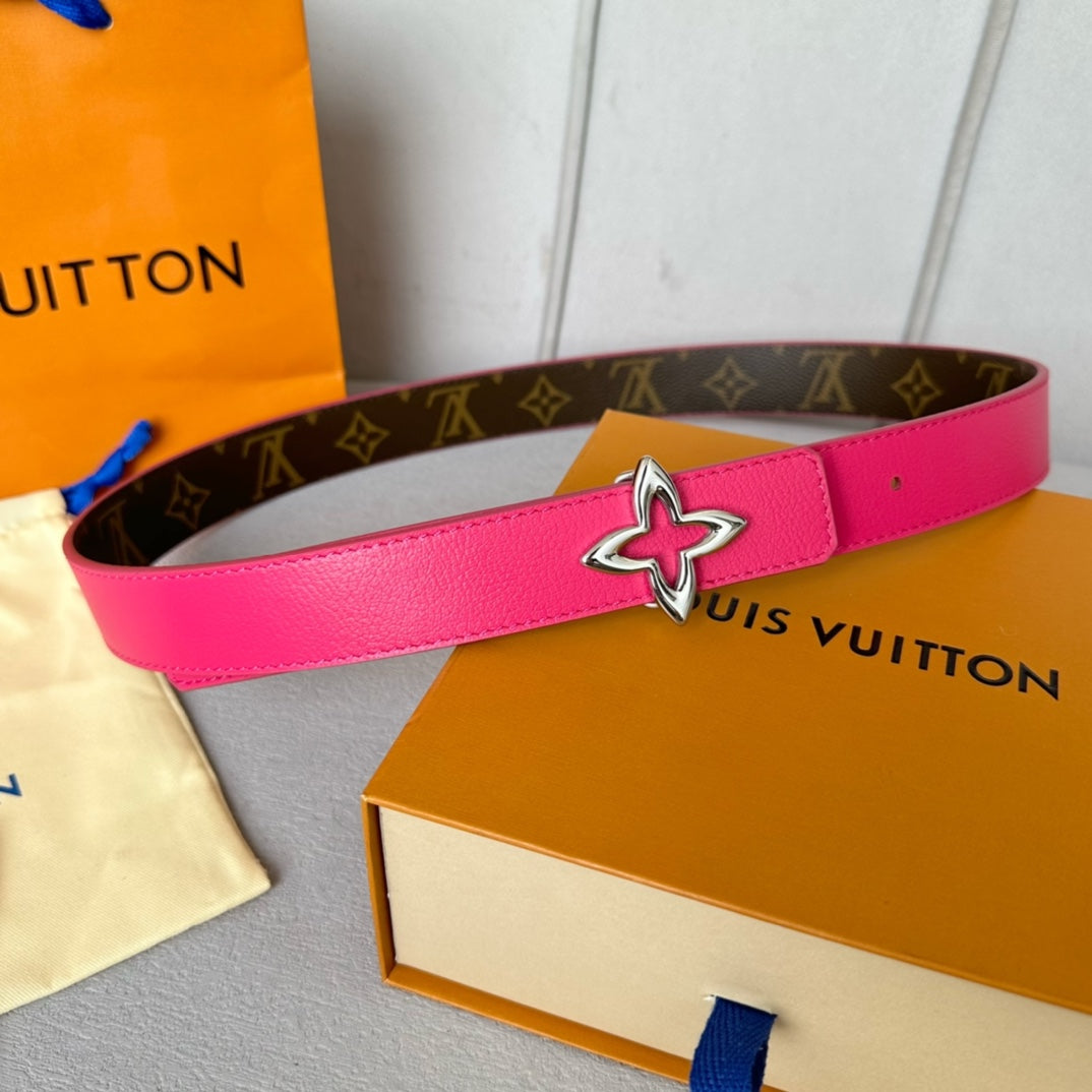 Louis Vuitton Flowergram 30mm Reversible Belt Silver Buckle Hot Pink Brown Leather