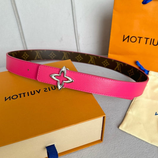 Louis Vuitton  MINI FLOWERGRAM 30MM REVERSIBLE BELT IN BRIGHT PINK CALFSKIN SILVER HARDWARE