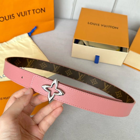 Louis Vuitton  MINI FLOWERGRAM 30MM REVERSIBLE BELT IN BLUSH PINK CALFSKIN SILVER HARDWARE