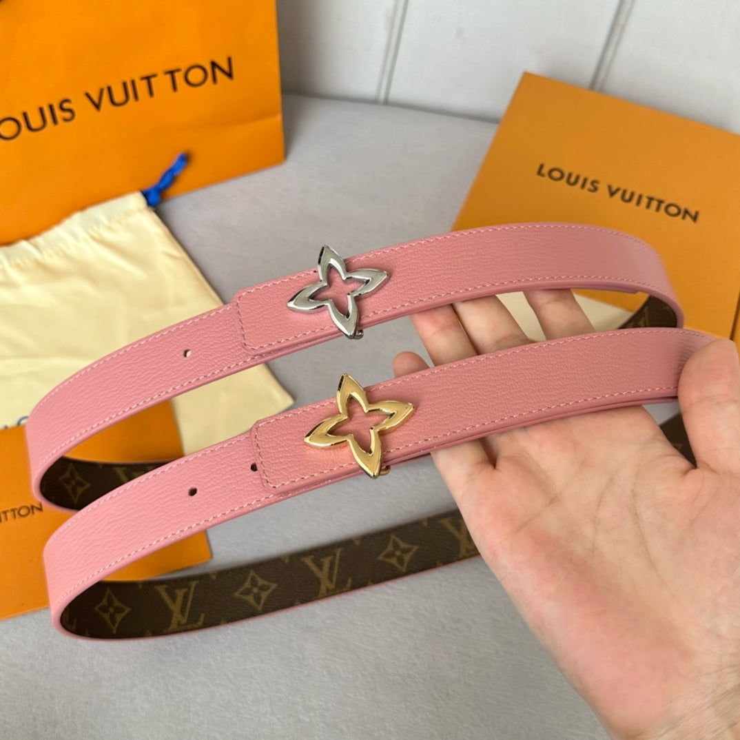 Louis Vuitton Flowergram 30mm Reversible Belt Silver Buckle Pink Brown Leather